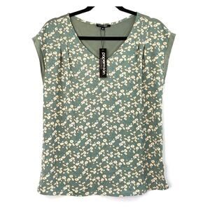 Papermoon Top Women XS Olive Green Sleeveless V Neck Floral Print Blouse